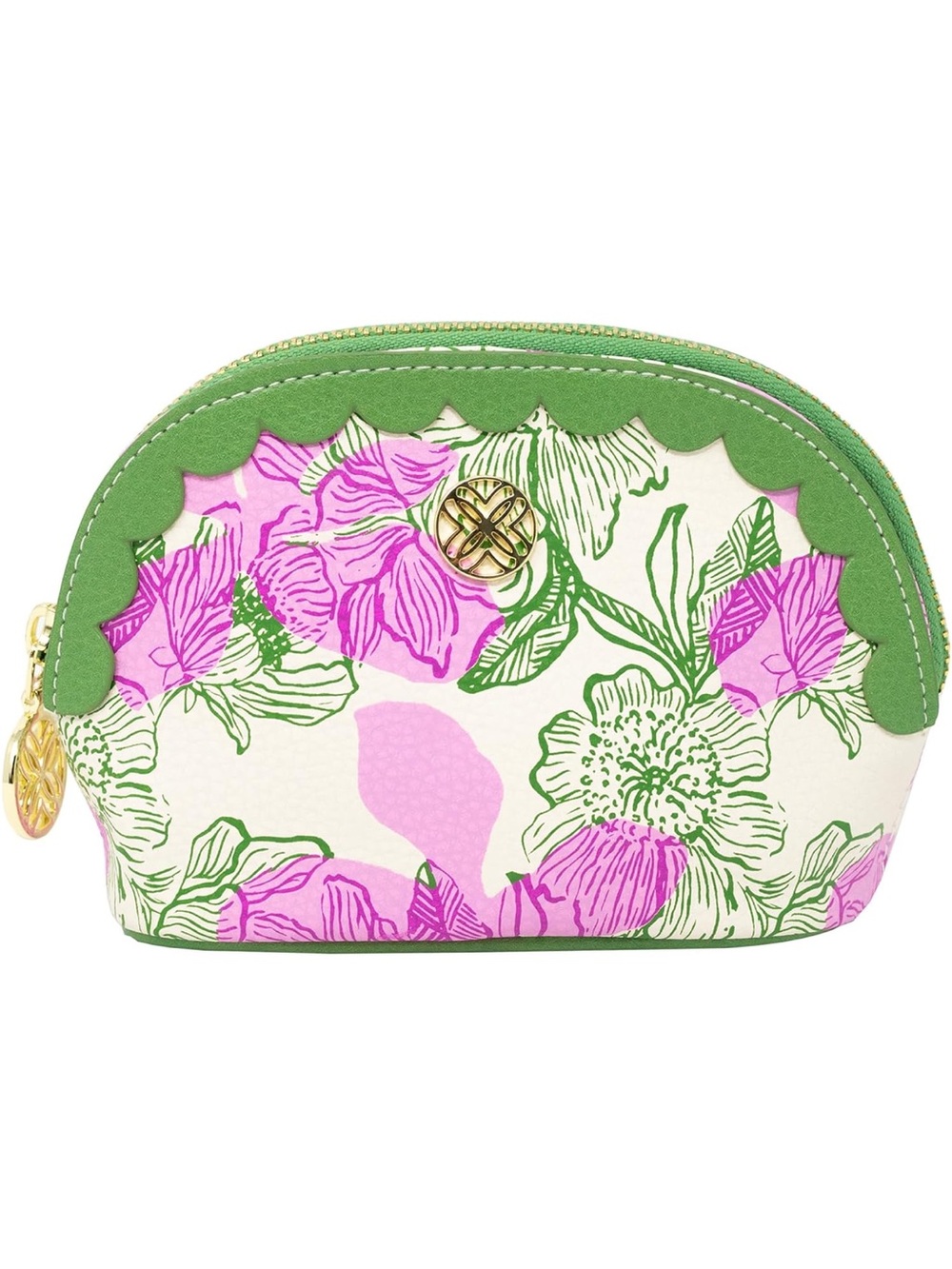 New Lilly Pulitzer Pink Floral Cosmetic Leatherette Cosmetic Pouch & Green Trim